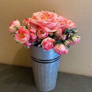 Pink Floral Arrangement in Silver Vase